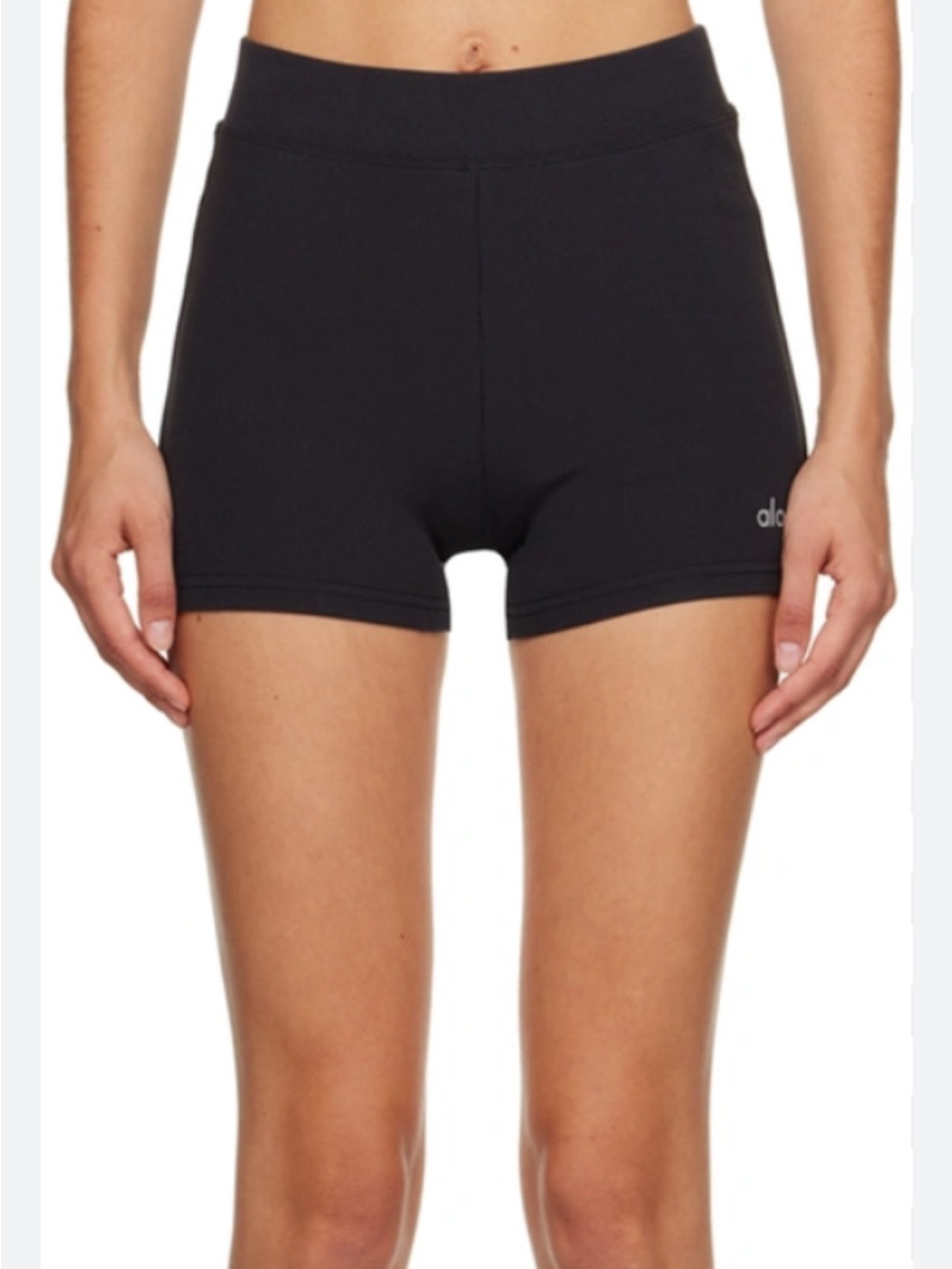 ALO Yoga Black Ribbed High-Waist Bike Shorts - Picture 7 of 8